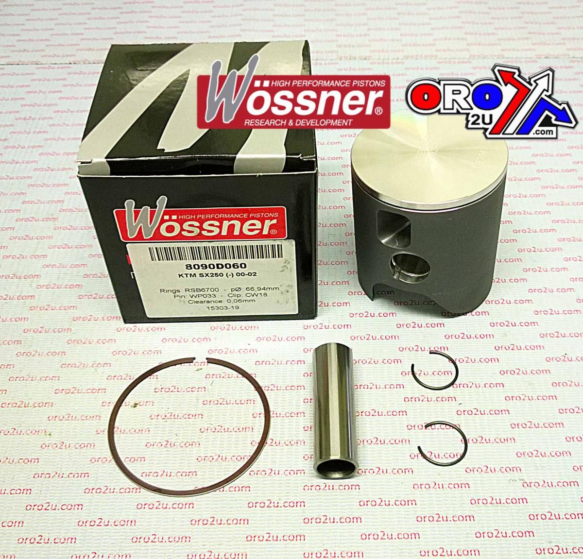 PISTON KIT 00-06 KTM250 66.40, WOSSNER 8090DB FORGED - Image 2