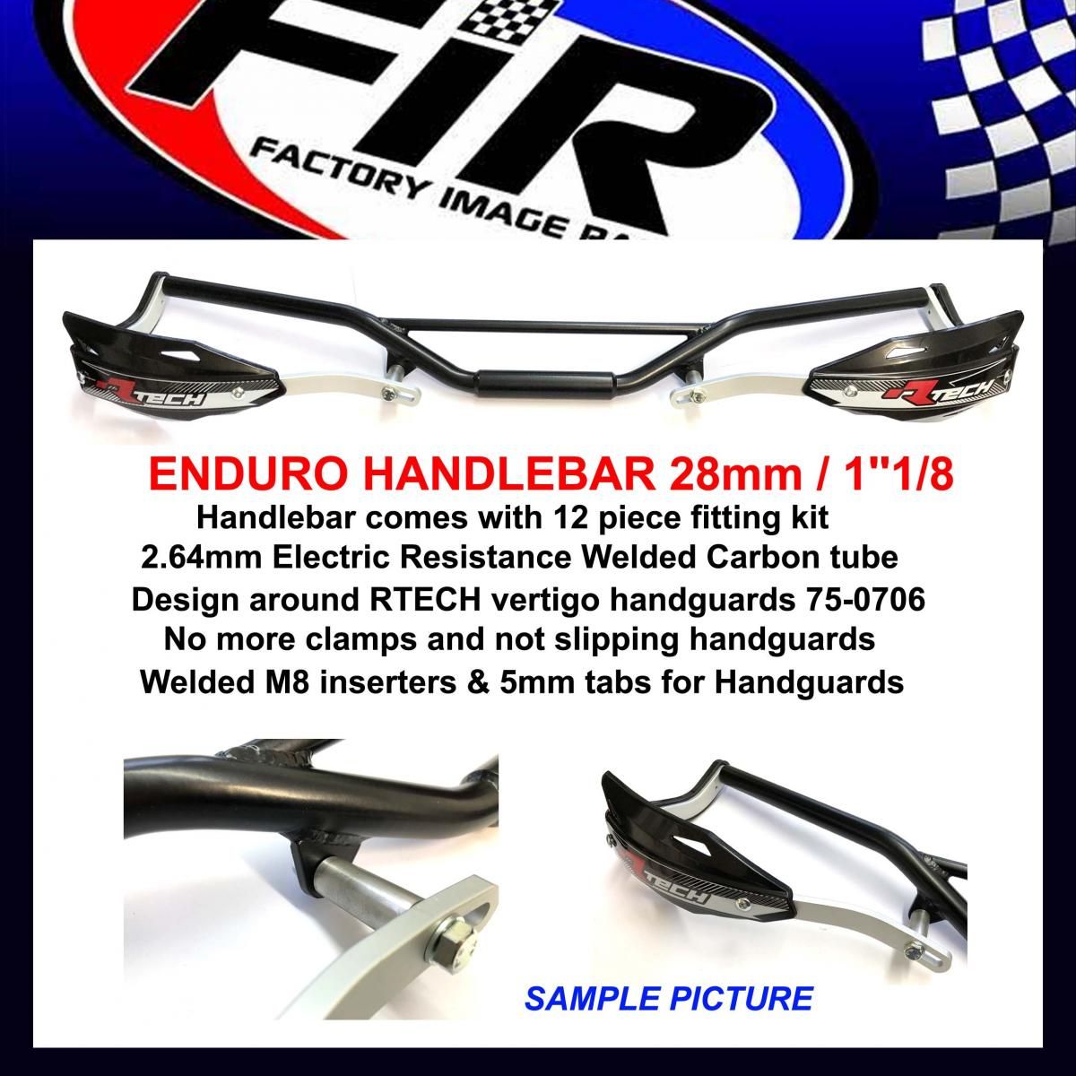 ENDURO HANDLEBAR 28mm / 1''1/8, BLACK / SUIT 75-0706 HANDGUARD RTECH - Image 2