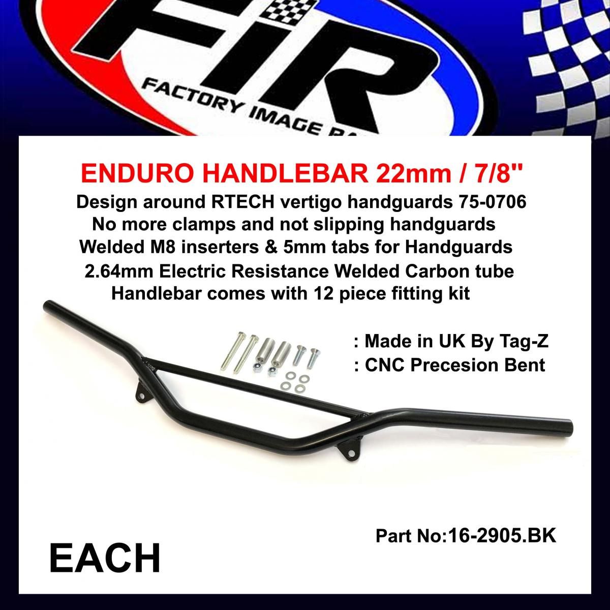 ENDURO HANDLEBAR 22mm / 7/8'', BLACK / SUIT 75-0706 HANDGUARD RTECH - Image 4