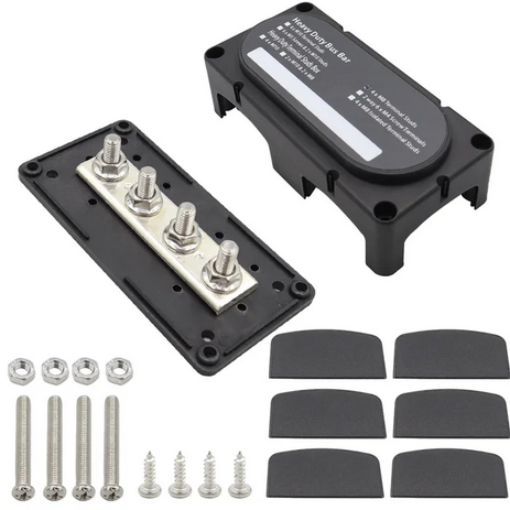 BATTERY BUSBAR 4 POST 12V 24V 36V 48V 300AMP BLACK NEGATIVE POWER DISTRIBUTION BLOCK