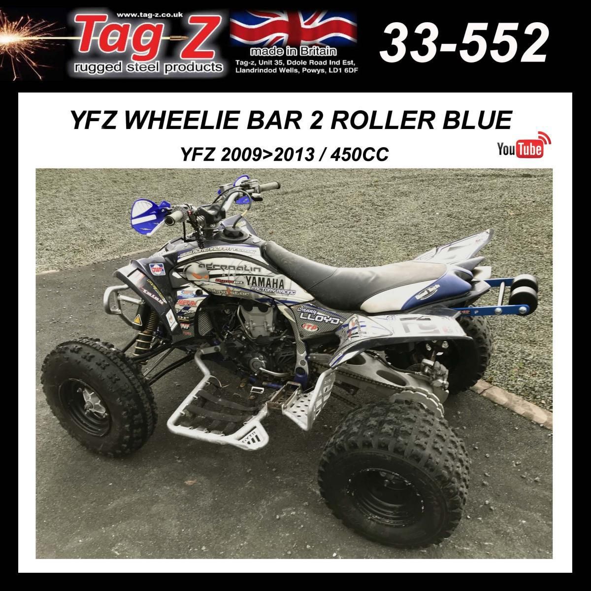 YFZ WHEELIE BAR 2 ROLLER BLUE, ATV QUAD WHEELIE SAVER / CATCH, 3.4KG 34x22x7cm / YFZ 2009>2013 - Image 2