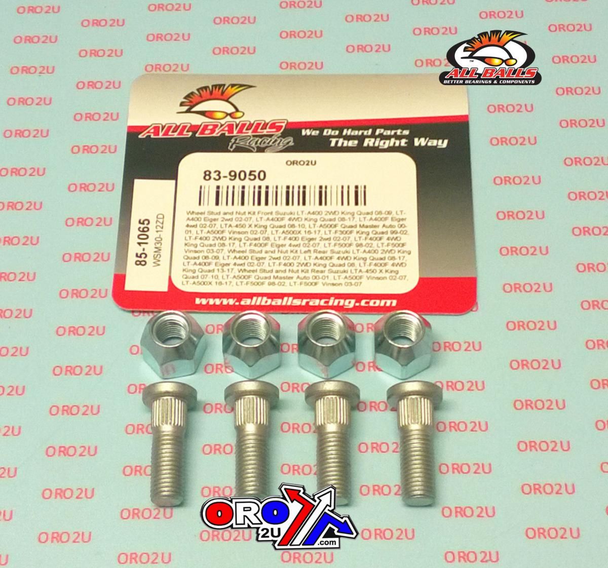 Wheel Stud and Nut Kit SuzukiLT-A400 2WD King Quad 08-09 LT-A400 Eiger 2wd 02-07, ALLBALLS 85-1065