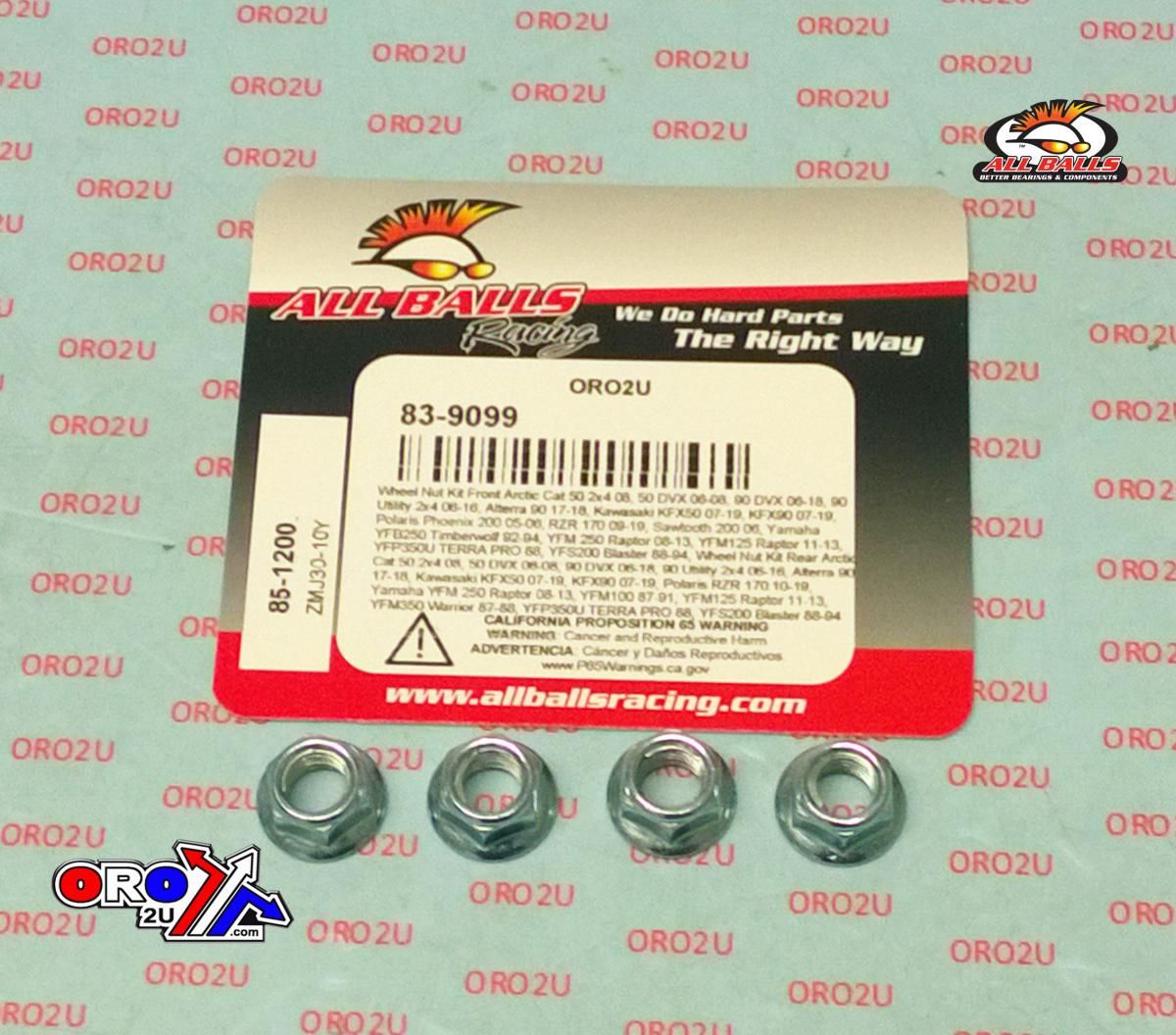 WHEEL LOCK NUT SET-4, ALLBALLS 85-1200, Arctic Cat 50 2x4 08, 50 DVX 06-08, 90 DVX 06-18, 90 Utility 2x4 06-16, Alterra 90 17-20, Kawasaki