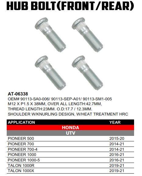 HUB BOLT PK4 M12 X P1.5 X 38MM, BRONCO AT-06338, 90113-SA0-006, 90113-SEP-A01, 90113-SM1-005 - Image 2