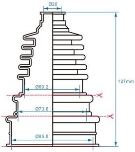 CV BOOT KITUNIVERSAL 86/74/60 x 20 x 127mm BRONCO AT-08511, CAN AM POLARIS YAMAHA