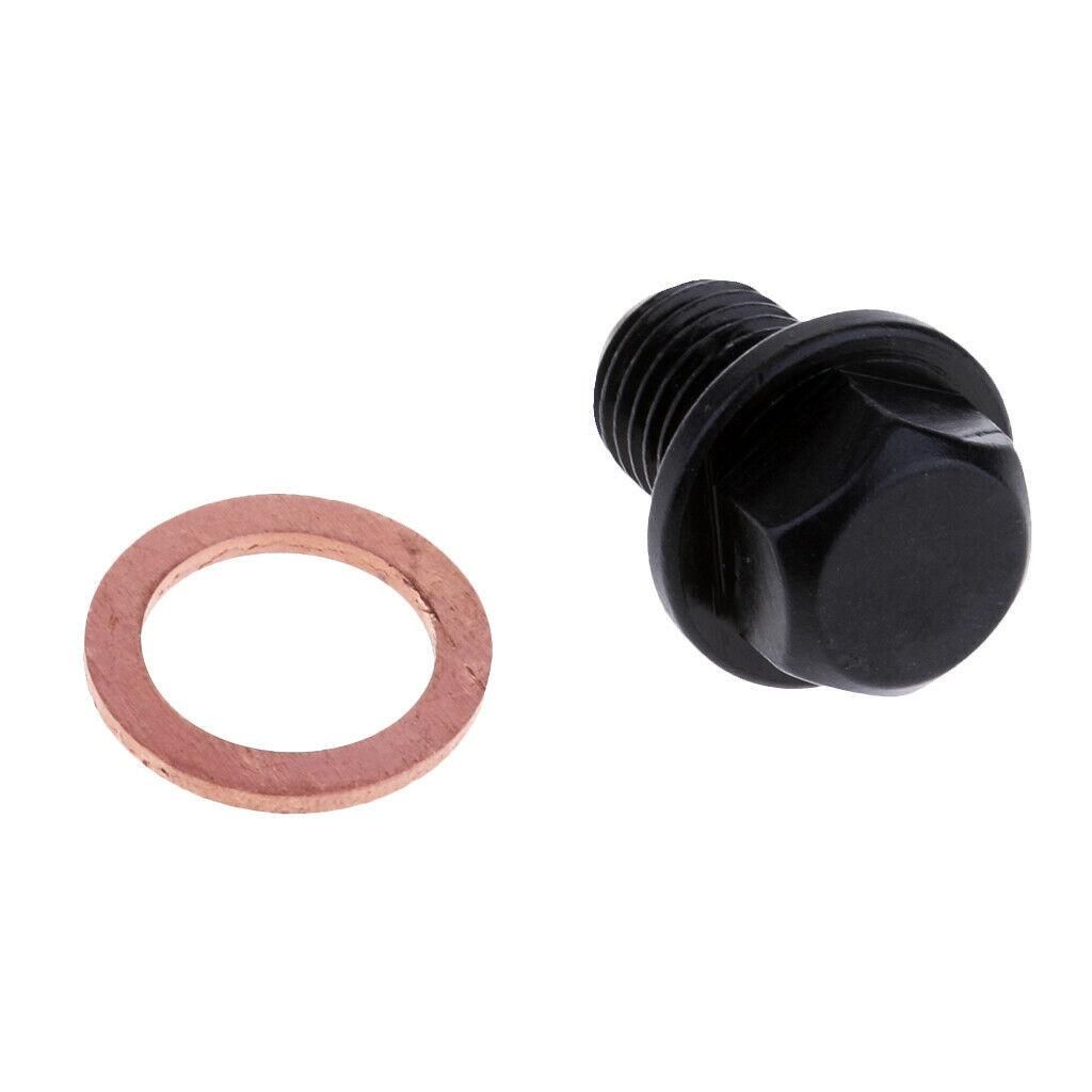 DRAIN PLUG M12X1.50mm ALUMINIUM BLACK MAGNETIC M12 HEX - Image 2