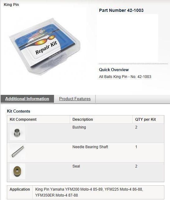 KING PIN SET ALLBALLS 42-1003, YAMAHA YFM200/225/350 - Image 3