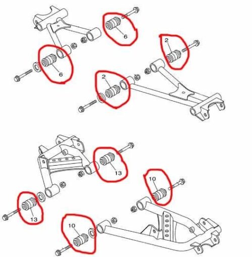 BUSHING FRONT/REAR A-ARM SUSPENSION EACH, YAMAHA, RHINO 450 700 GRIZZLY 660 BIG BEAR 400 KODIAK 40, 4WV-23526-00-00,5KM-23526-00-00