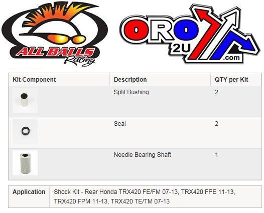 REAR SHOCK BUSHING KIT TRX420, ALLBALLS 21-1010 HONDA ATV - Image 2