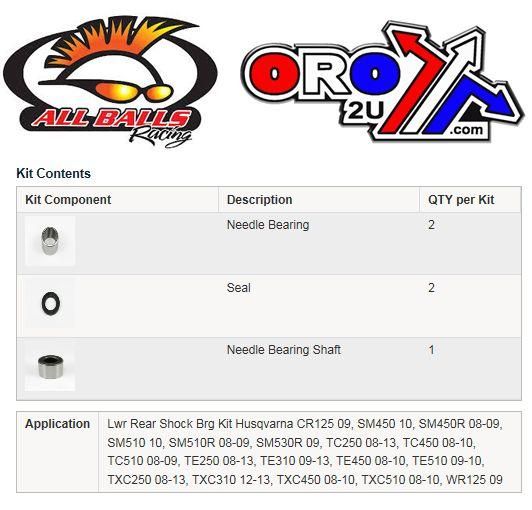 LOWER SHOCK BEARING KIT 08-13 HUSQVARNA 125 250 310 450 510 530 CR SM TC TE TXC WR 29-5062 - Image 2