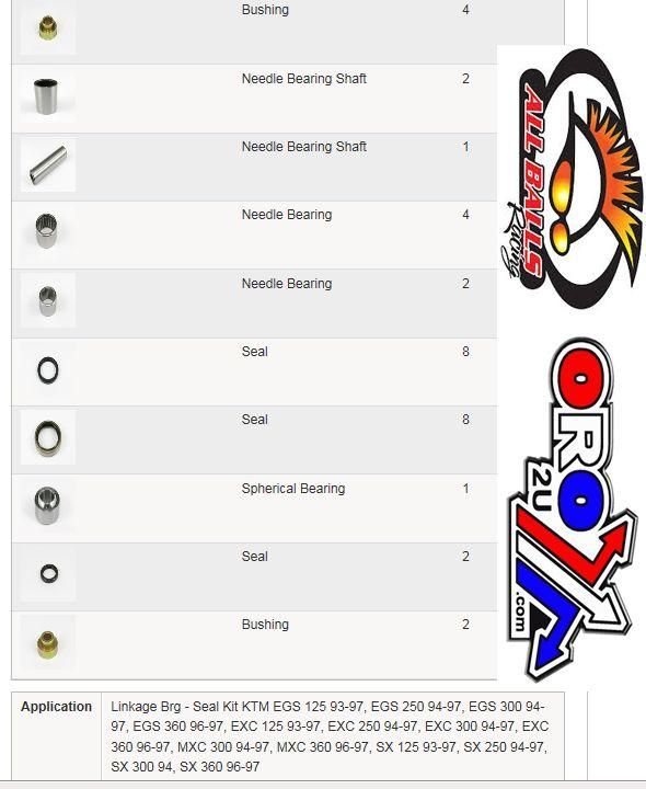 SWINGARM LINKAGE KIT KTM 94-97, ALLBALLS 27-1130 GS SX EXC - Image 2