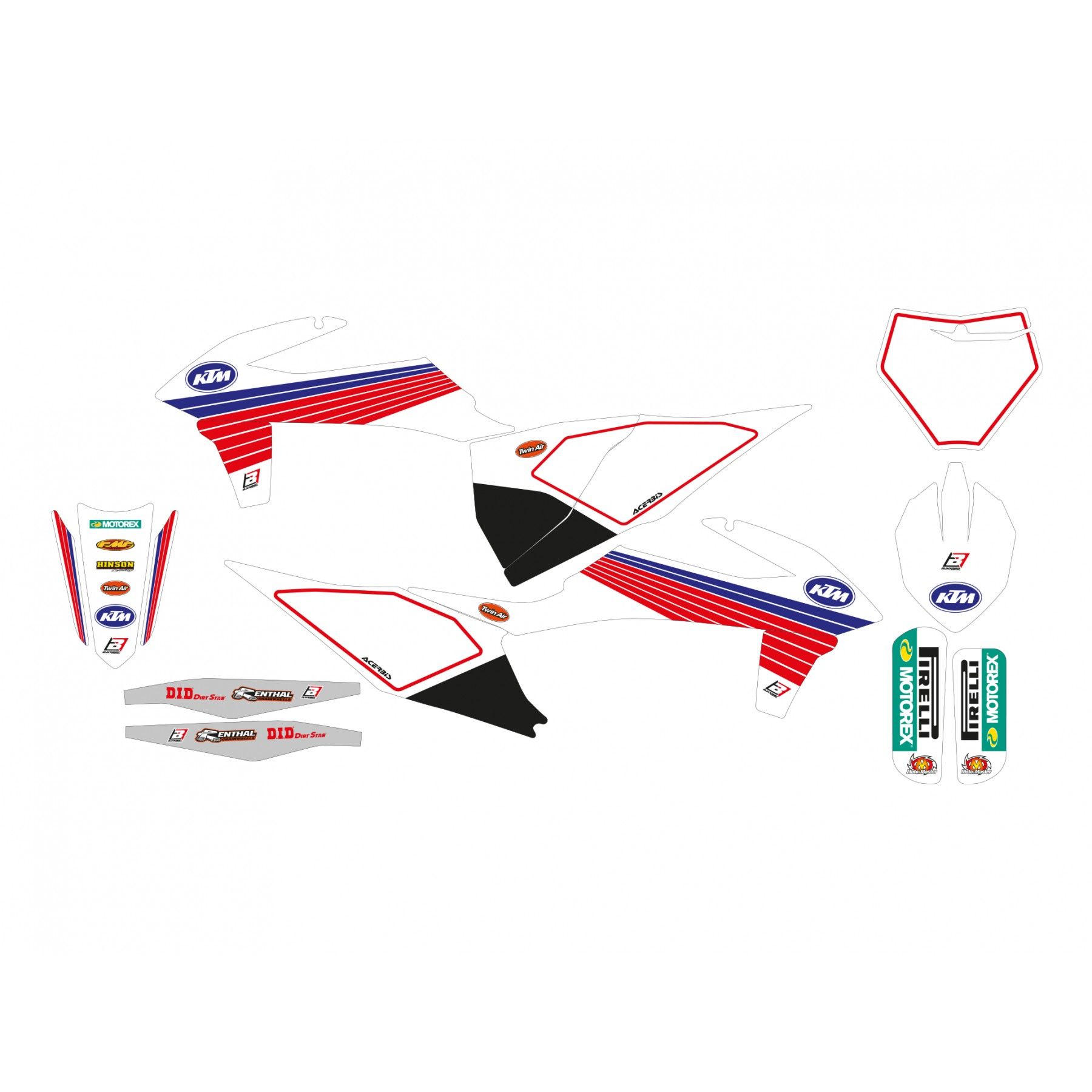 19-22 SX/SXF 20-23 EXC, KTM RETRO RED AND BLUE BLACKBIRD DECAL KIT, 2547AA/01