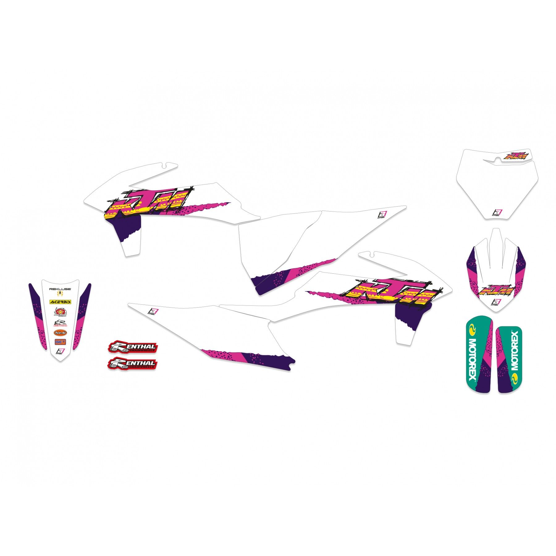 19-22 SX/SXF 20-23 EXC, KTM RETRO PURPLE AND PINK BLACKBIRD DECAL KIT, 2547AA