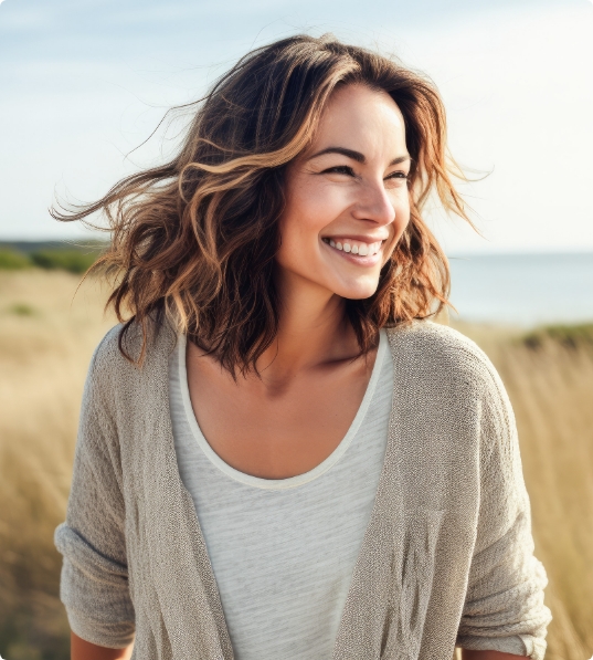 Woman Smiling in Sunny Wheat Field