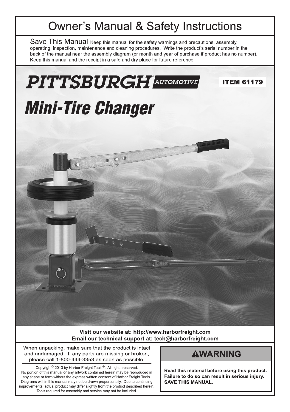 Harbor Freight Tools Mini_Tire Changer Product manual Free PDF