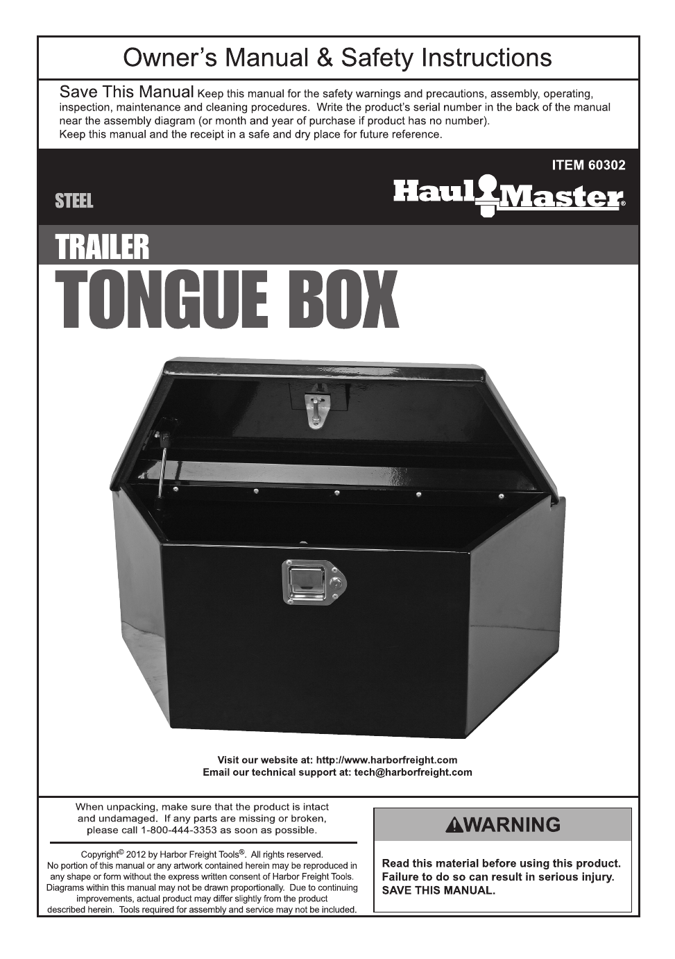 Harbor Freight Tools 2_3/4 cu. ft. Steel Trailer Tongue Box Product