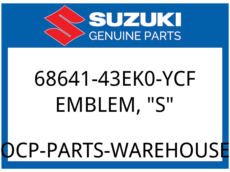 Suzuki OEM Part 68641-43EK0-YCF EMBLEM, S (ORANGE)