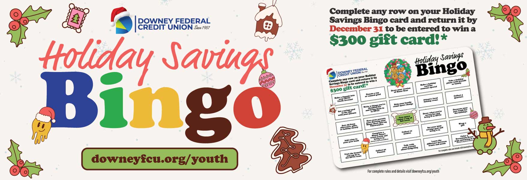 complete bingo for a chance at 300 gift card - youth members
