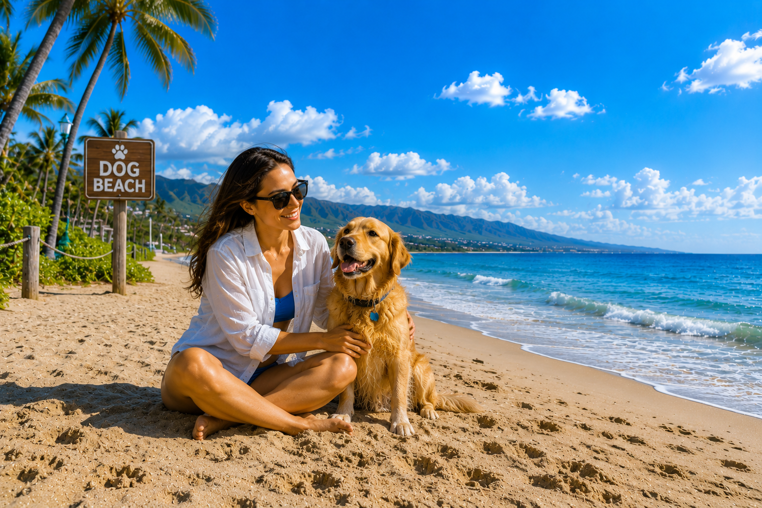 single person with dog at beach