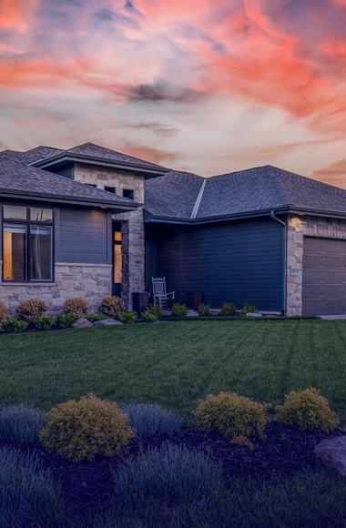 new home with sunset