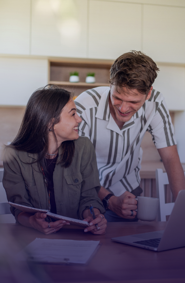 happy couple in kitchen