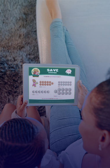 child learning about money with mom on computer