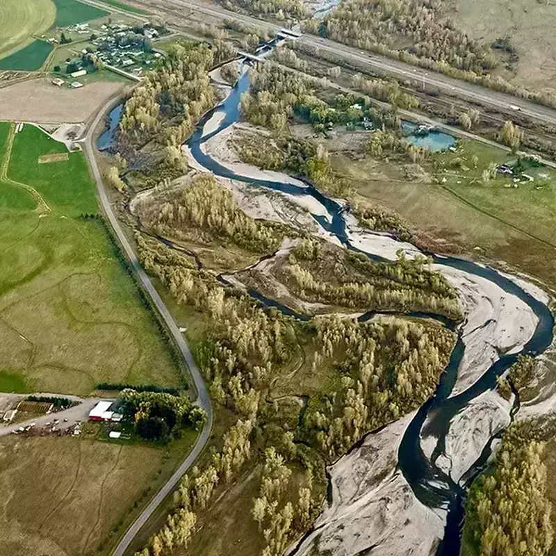 											Aerial view gallatin river near bozeman montana
																						