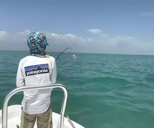 									Belize fly fsihing at el pescador lodge jumping a tarpon
															