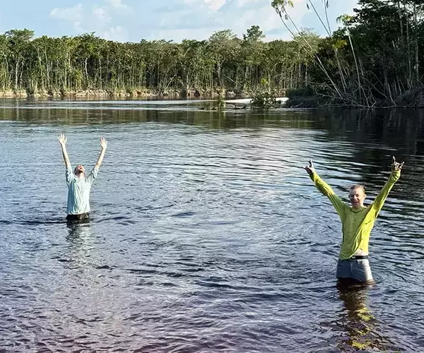 									End of trip celebration after peacock bass fishing in brazil
															