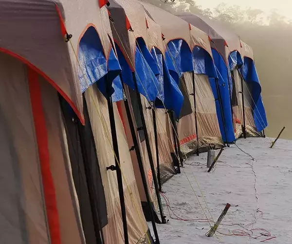 									Tent camping on rio marie in brazil
															