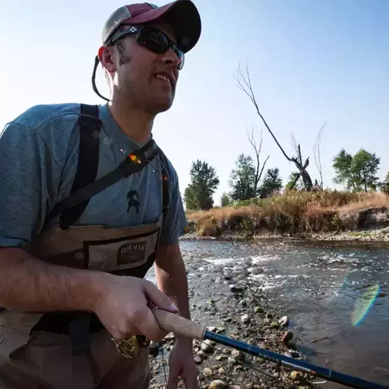 											East Gallatin River wade fishing below a riffle.
																						