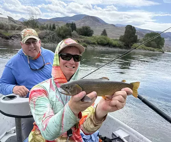 									Yellowstone river fly fishing trip cj and a bronw trout
															