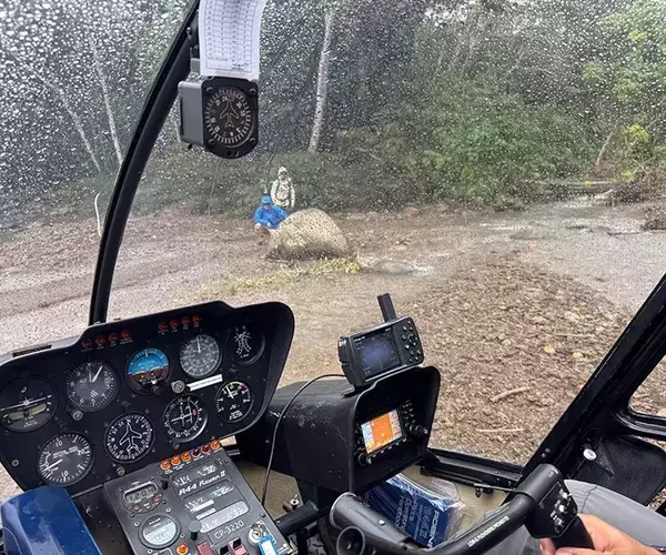 									Golden dorado fly fishing rain day
															