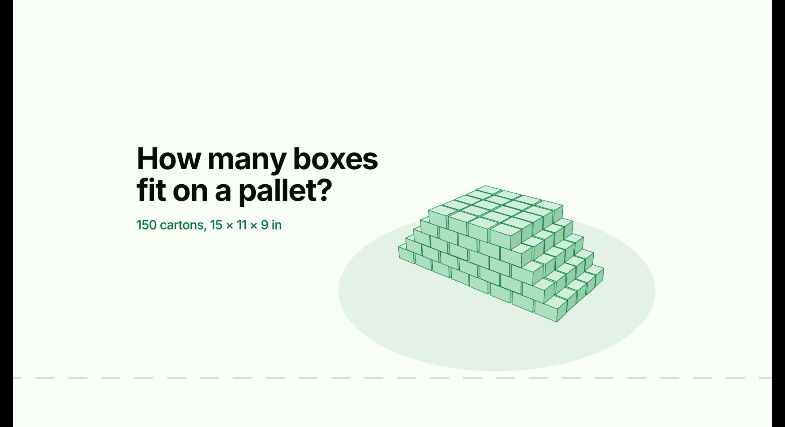 How many boxes fit on a pallet? 150 cartons, 15 × 11 × 9 in