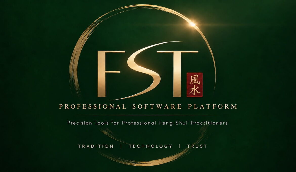 FST Classical Software Platform : Feng Shui for Modern Living Gold FST logo with a circular brushstroke on a dark green background, reading 'Professional Software Platform'