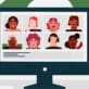 Graphic illustration of a group of women in a Zoom meeting on a computer monitor.