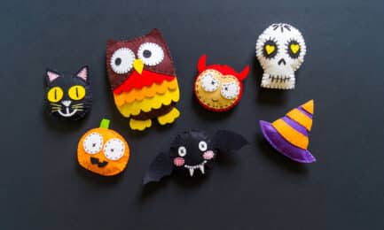 Decorations for Día de los Muertos and Halloween celebrations.