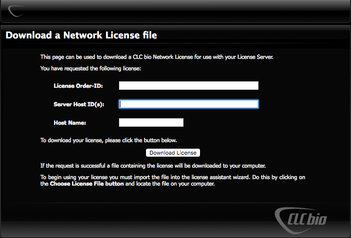 Download a network license file using the web form