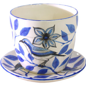 Flower Pot with Base Medium (Birds Blue)