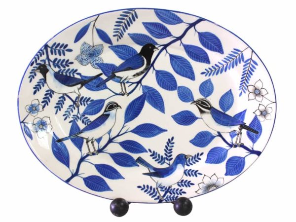 Oval Platter Large (Birds Blue)