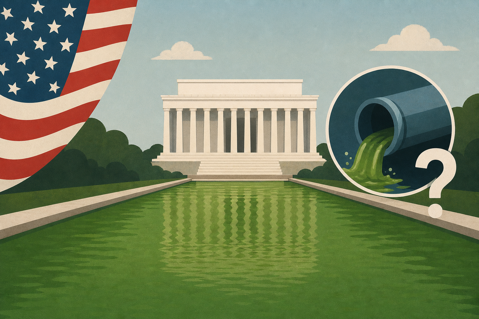 American flag blue to pipes: 4 theories why Lincoln Memorial Pool is now green
