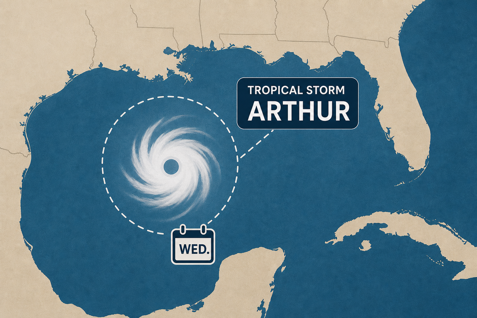 Tropical Storm Arthur could develop in the western Gulf by Wed.