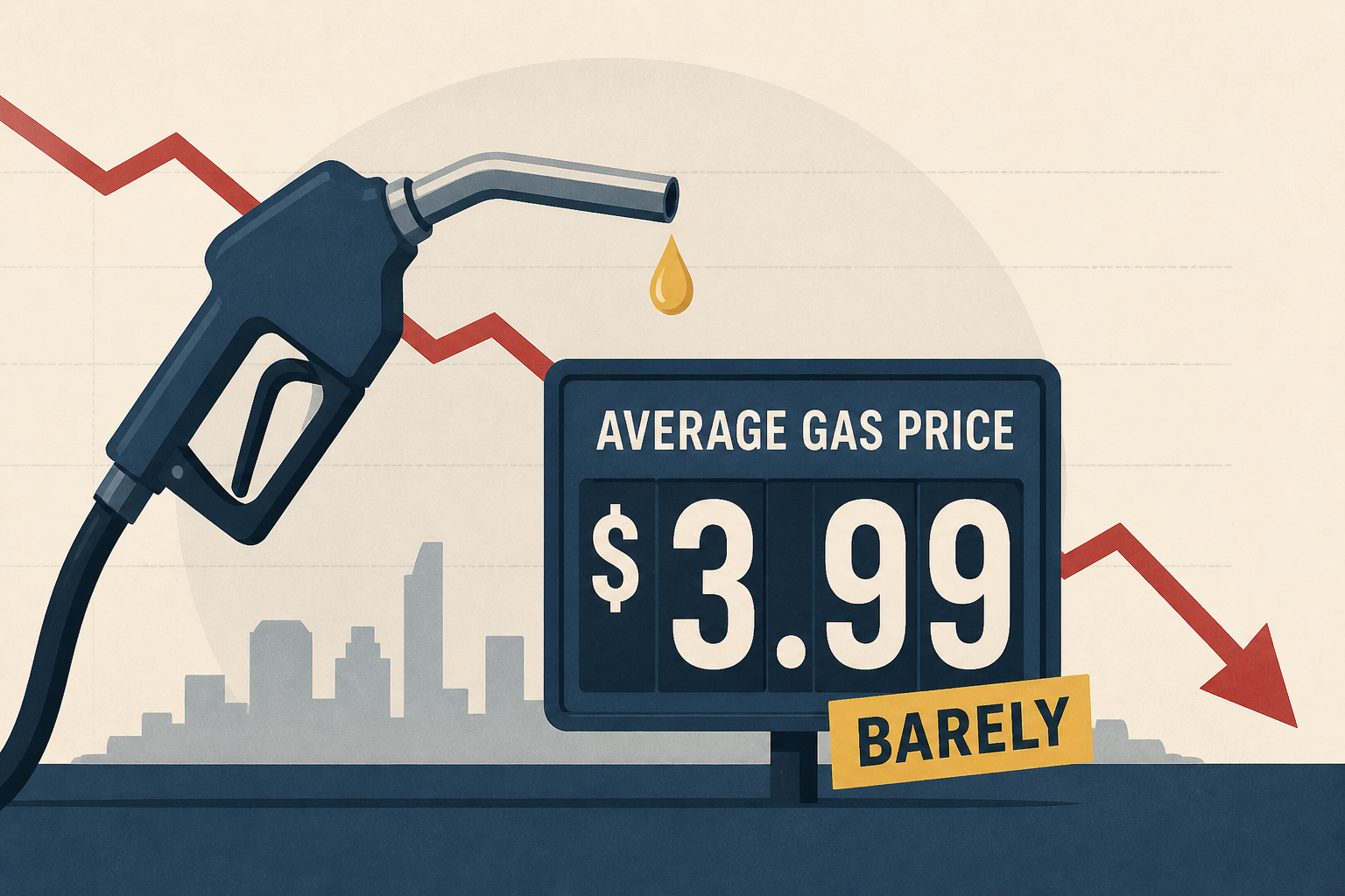 Average US gas price drops below $4 - barely