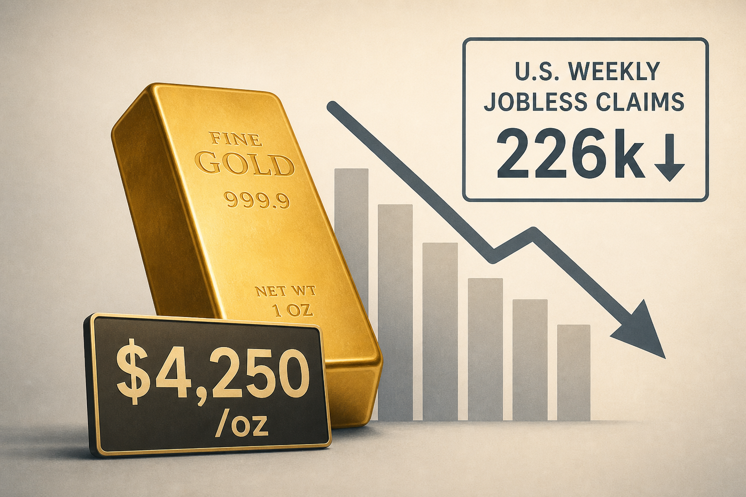 Spot gold at $4,250/oz after U.S. weekly jobless claims dip to 226k