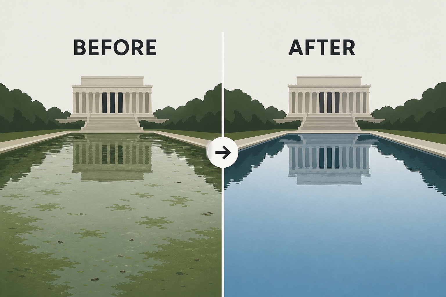 Lincoln Memorial Reflecting Pool before and after