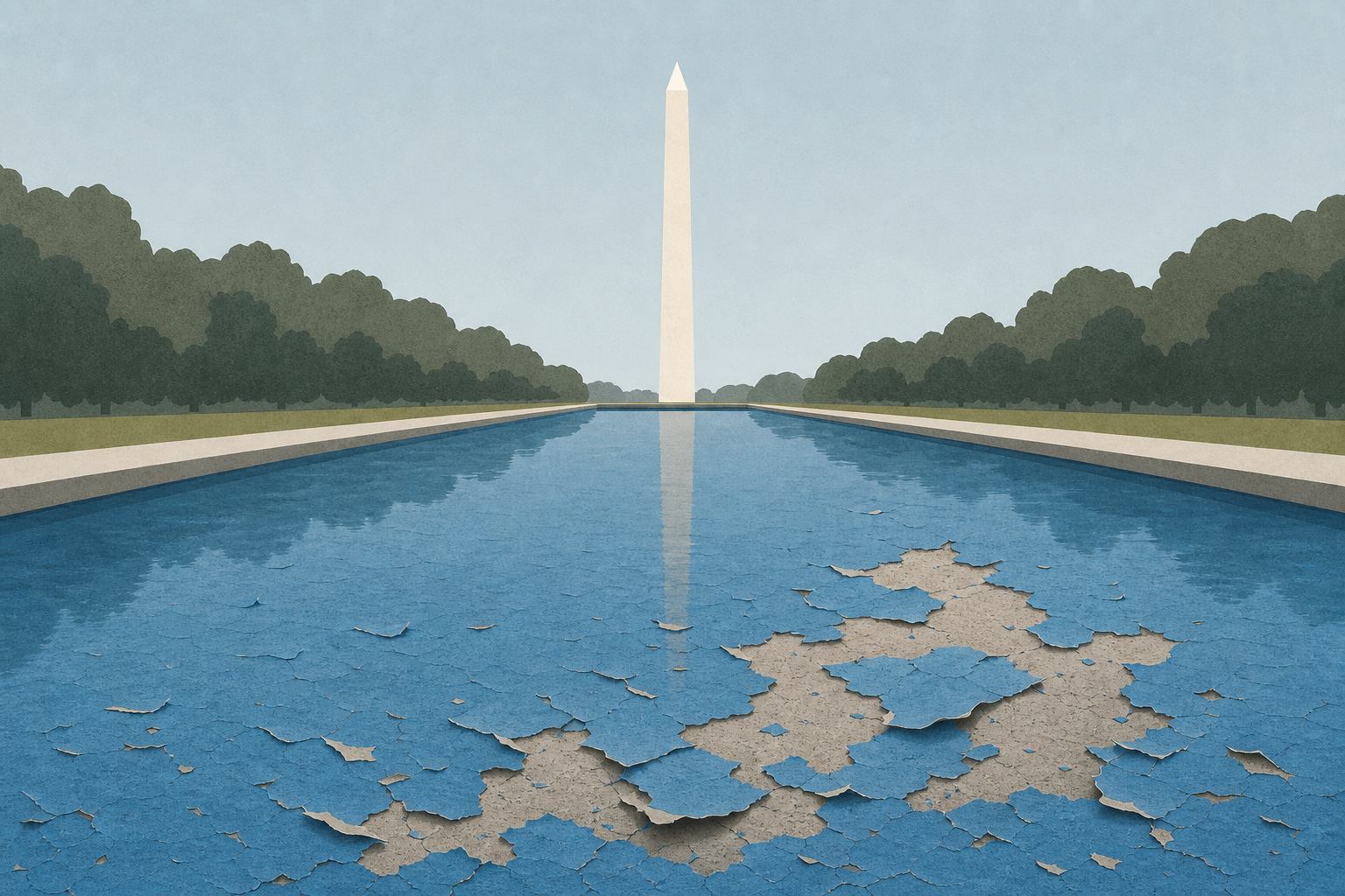 Blue paint on bottom of Reflecting Pool appears to be peeling away