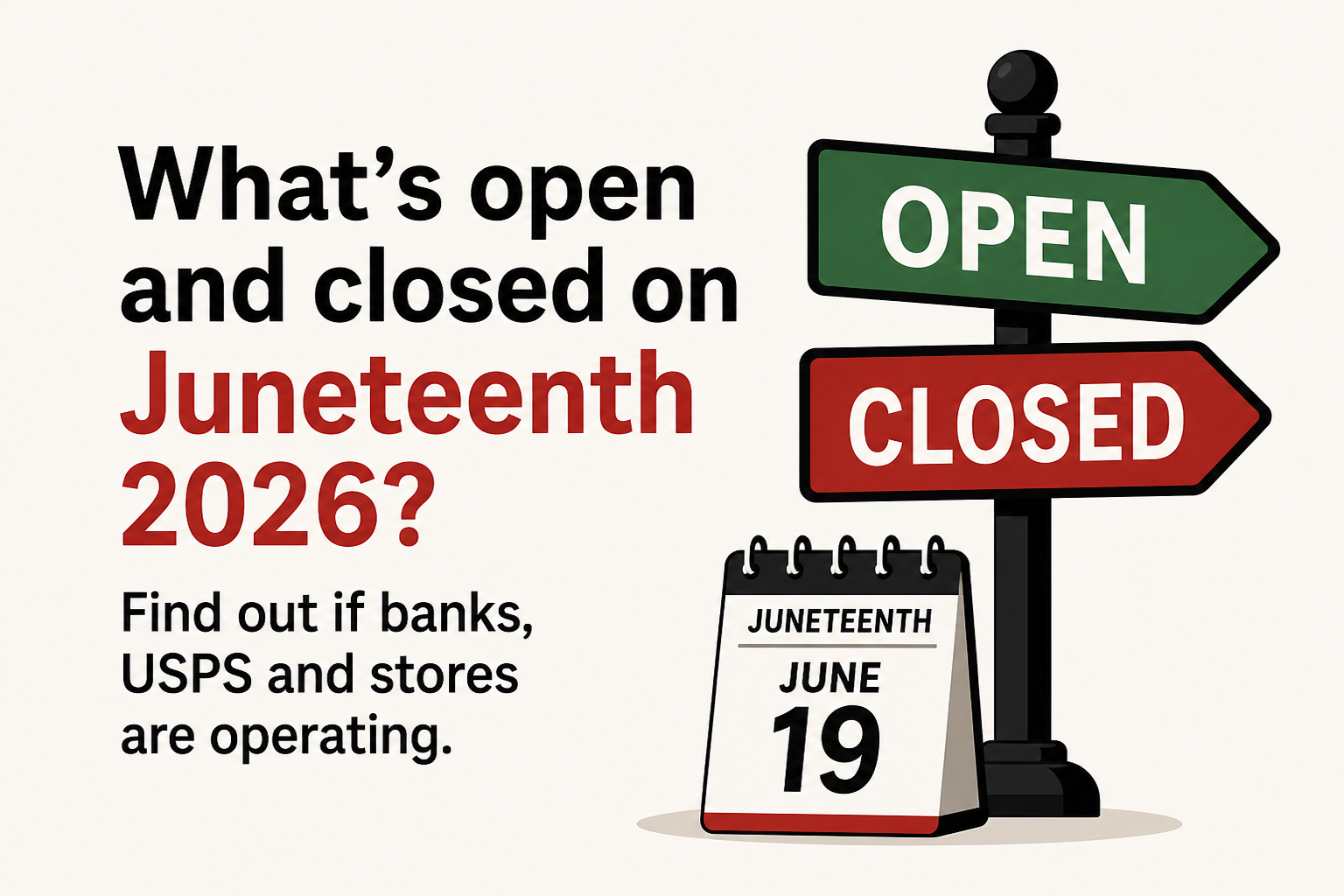 What's open and closed on Juneteenth 2026? Find out if banks, USPS and stores are operating.