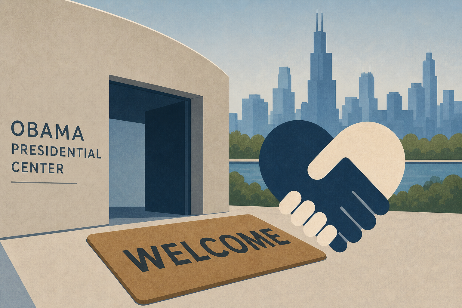 Surprise! Barack and Michelle Obama greet first visitors to new Chicago center