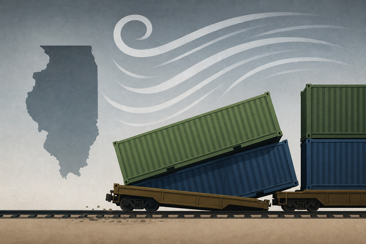 Watch: Double-stack train cars toppled by vicious winds in Illinois