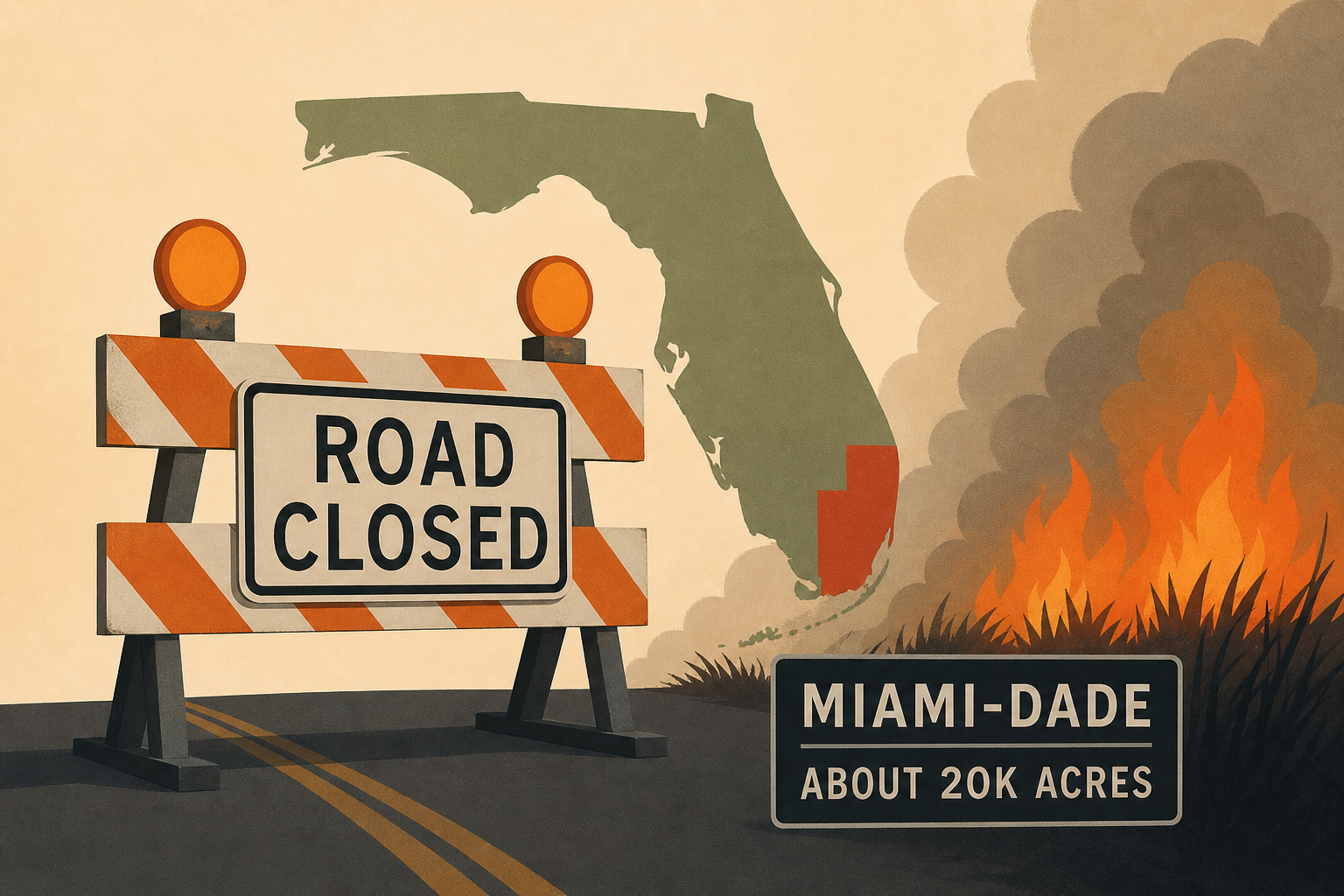 Some traffic closures remain in effect as Miami-Dade brush fires scorch about 20K acres